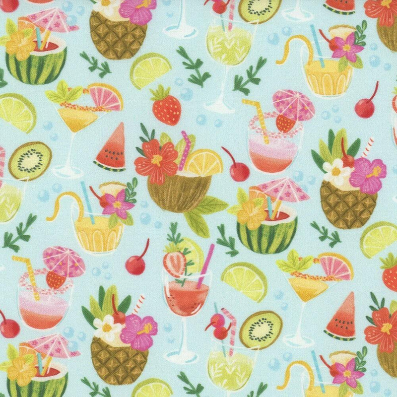 Timeless Treasures - Forever Summer - Cocktails Blue - 100percent Cotton Fabric - pound15 p/m