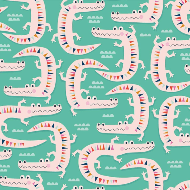 Dashwood - Dandelion Jungle - Crocodiles Green - 100percent Cotton Fabric - pound14 p/m