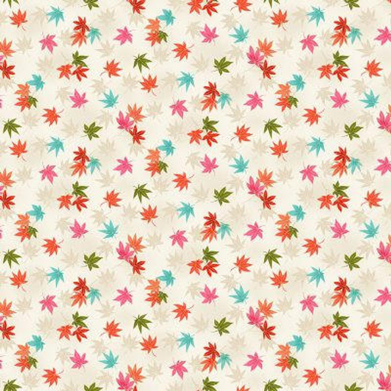 Makower - Hikari - Maple Leaf Metallic Cream - 100percent Cotton Fabric -pound14 p/m