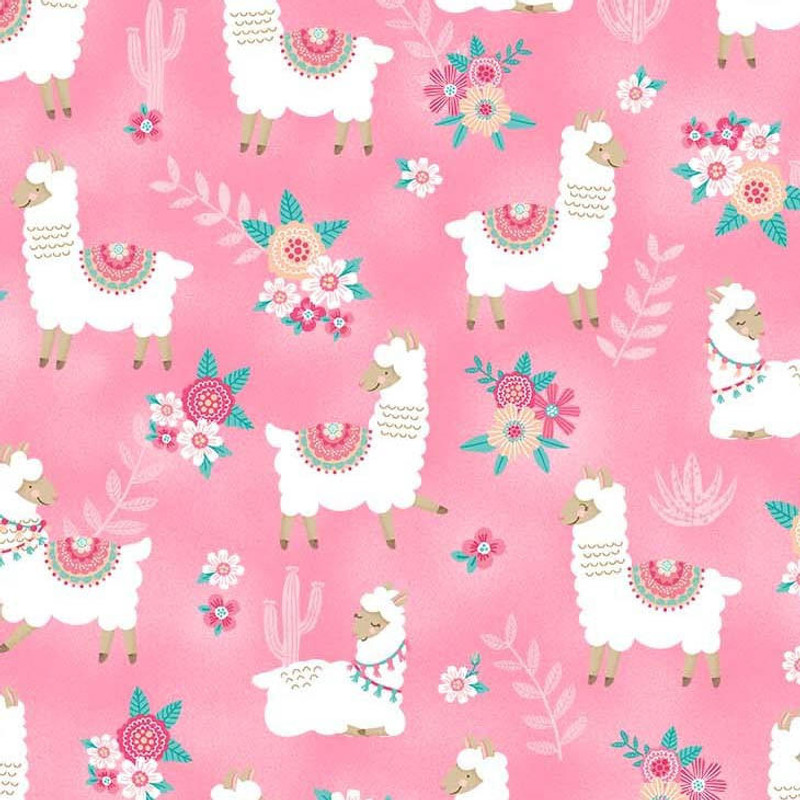 Michael Miller - Llama and Company Pink - 100percent Cotton Fabric - pound15 p/m