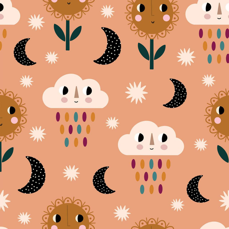 Dashwood - No Rain, No Flowers - Raindrops & Flowers (Peach) - 100% Cotton Fabric - Now £12 p/m