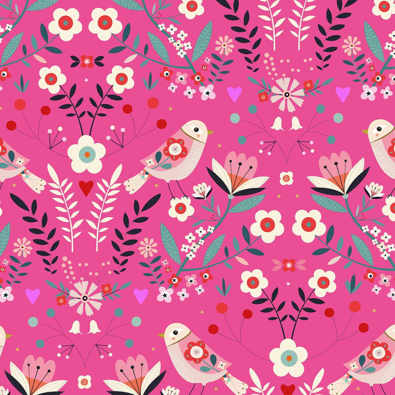 Dashwood - Strawberry Tea - Birds (Pink) - 100% Cotton Fabric - £14 p/m