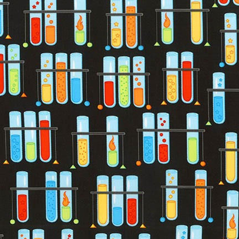 Robert Kaufman - Science Fair 2 - Test Tubes (Black) - 100% Cotton Fabric - £15 p/m