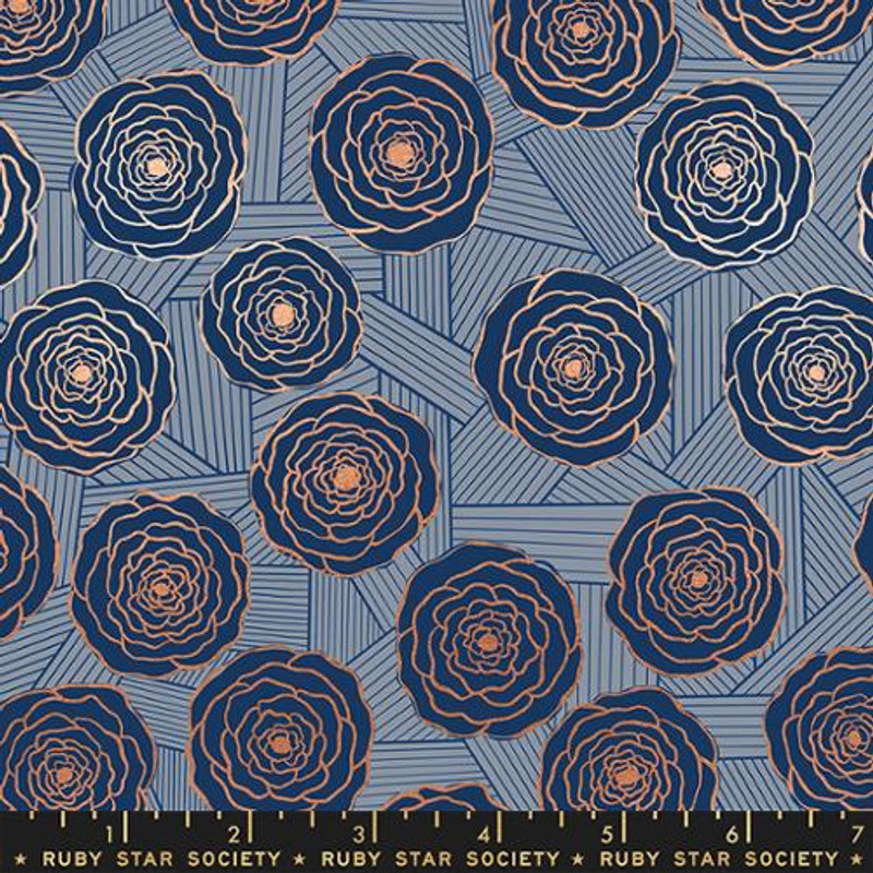 Ruby Star Society - Floradora - Bunch Of Roses (Metallic Navy) - 100% Cotton Fabric - £15 p/m