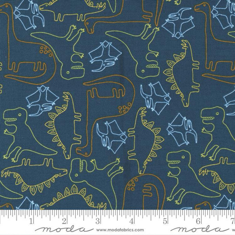 Moda - Stomp Stomp Roar - Dino Sketch (Navy) - 100% Cotton Fabric - £15 p/m