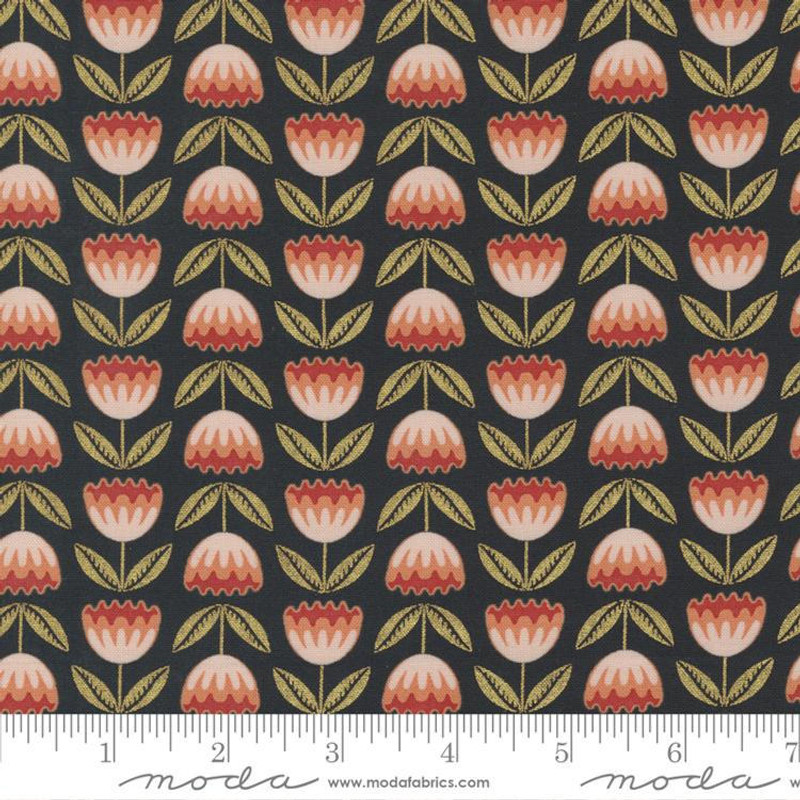 Moda - Meadowmere - Blossoms (Black Metallic) - 100% Cotton Fabric - £15 p/m