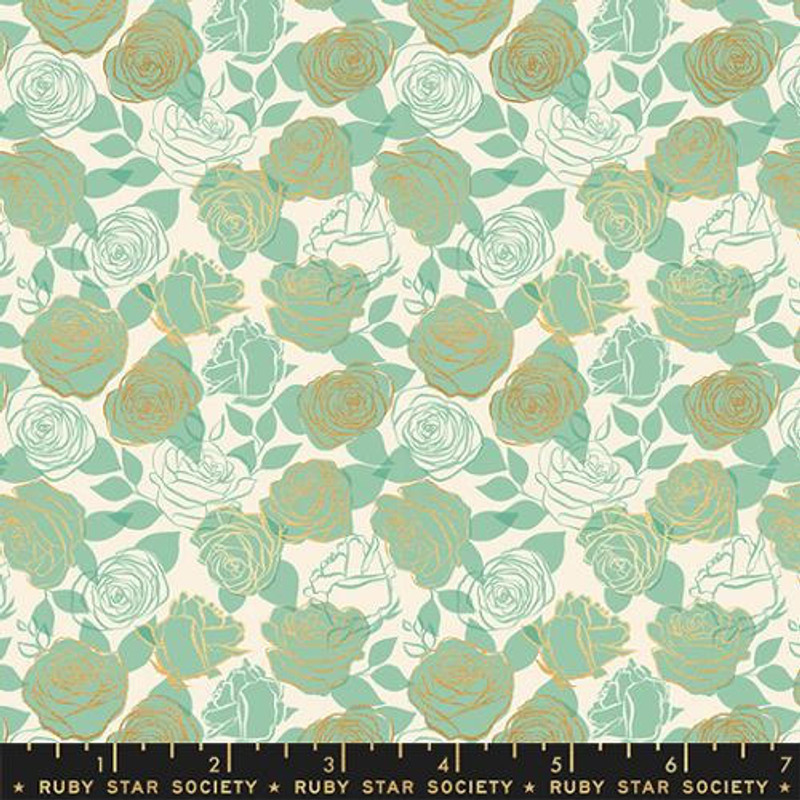 Ruby Star Society - Curio - Roses (Moss) - Metallic -  100% Cotton Fabric - £15 p/m