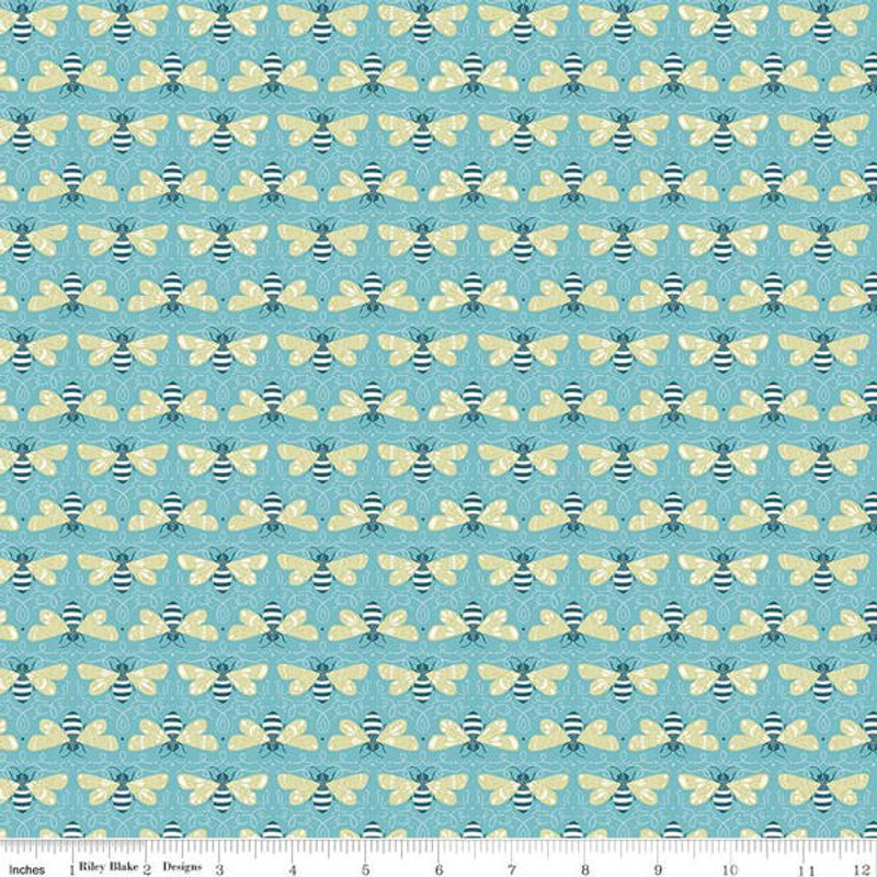Riley Blake - Honeycomb Hill - Bees (Teal) - 100% Cotton Fabric - £15 p/m