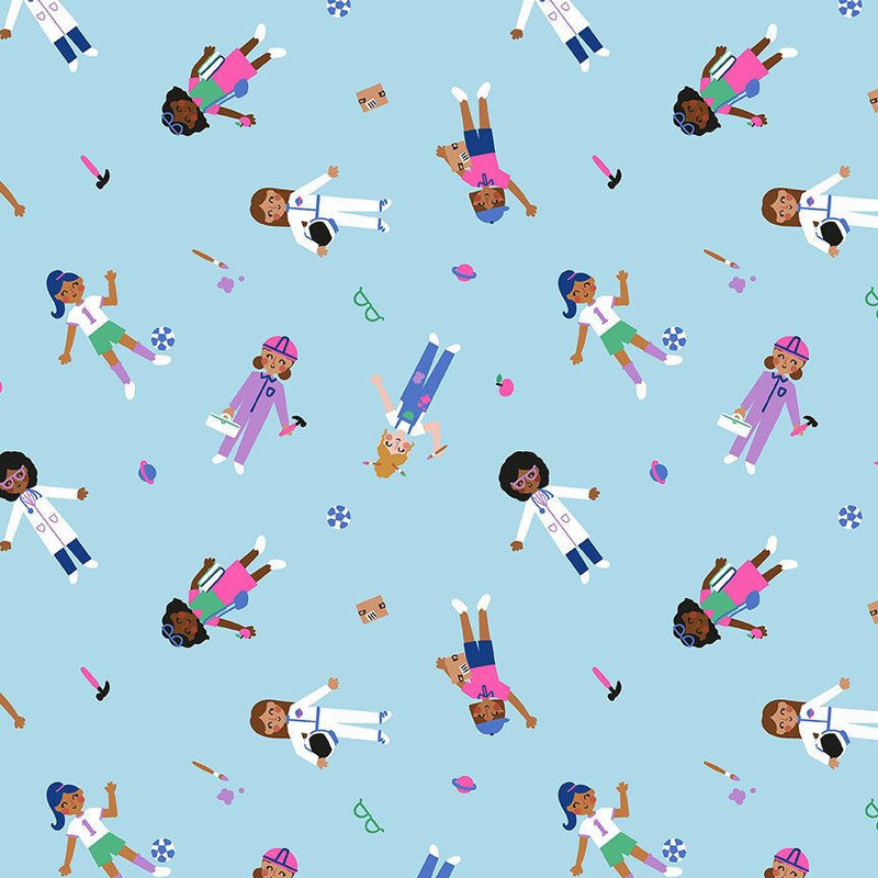 Timeless Treasures - Women's Professions (Blue) - 100% Cotton Fabric - £15 p/m