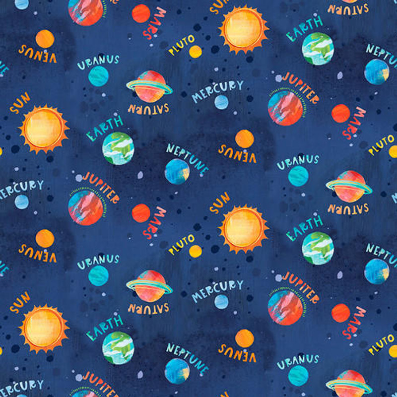 Blank - Blast Off - Planets (Black) - 100% Cotton Fabric - £15 p/m