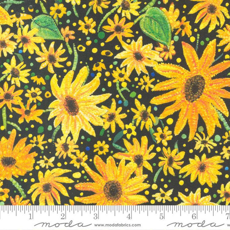 Moda - Enchanted Dreamscapes - Sunflowers (Black) - 100% Cotton Fabric - £15 p/m