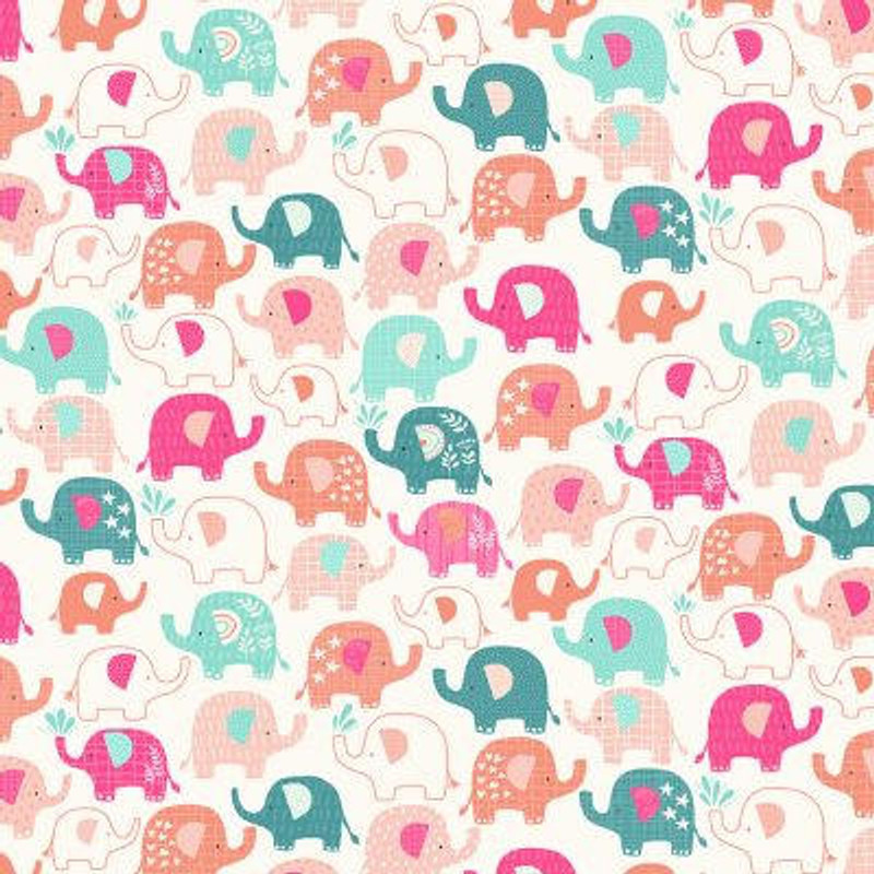 Makower - In The Jungle - Elephants (Pink) - 100% Cotton Fabric - £14 p/m