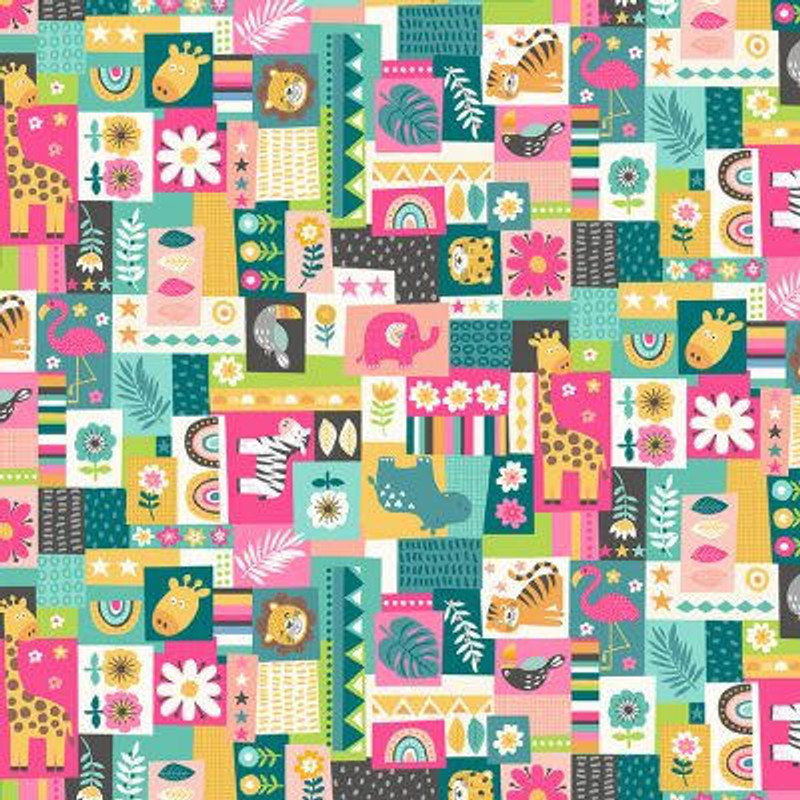 Makower - In The Jungle - Montage (Pink) - 100% Cotton Fabric - £14 p/m