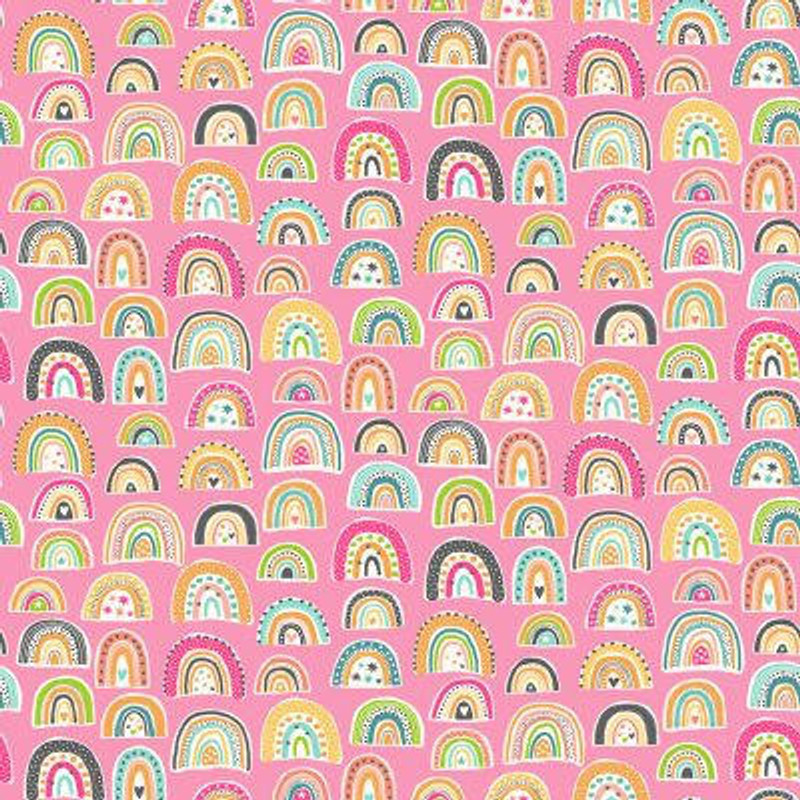 Makower  In The Jungle - Rainbows (Pink) - 100% Cotton Fabric - £14 p/m