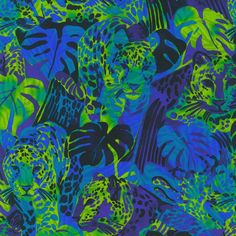 Robert Kaufman - Midnight In The Jungle - Leopards (Navy) - 100% Cotton Fabric - £15 p/m