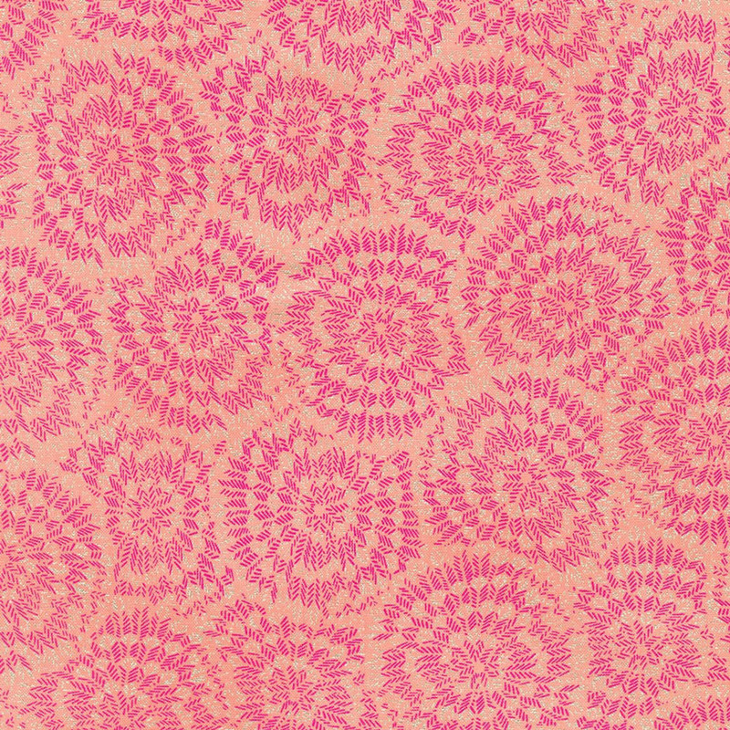 Robert Kaufman - Joli Bijou - Metallic Circles (Flamingo) - 100% Cotton Fabric - £15 p/m