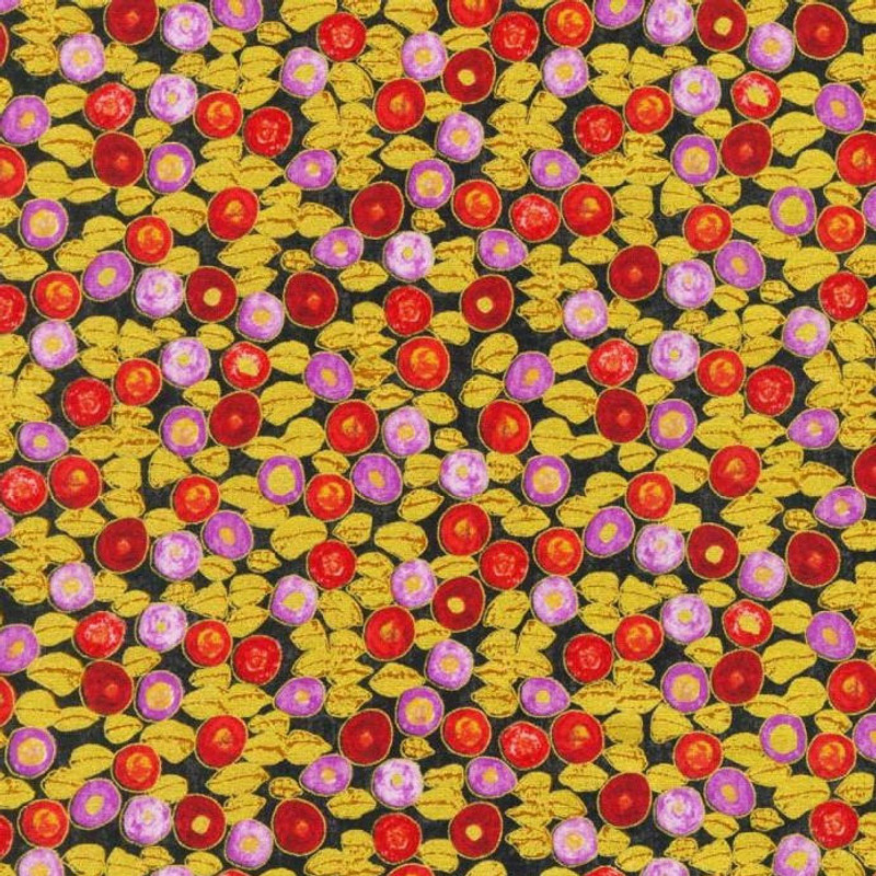 Gustav Klimpt - Metallic Gold Dots (Ruby) - 100% Cotton Fabric - £16 p/m