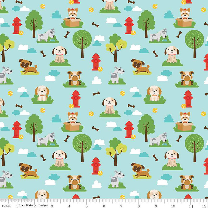 Riley Blake - Pets - Dogs (Aqua) - 100% Cotton Fabric - £15 p/m
