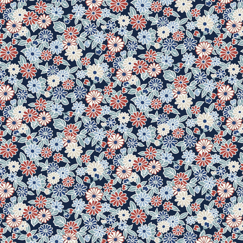 Liberty - Arthur's Garden - Charming Chrysanthemums (Navy) - 100% Cotton Fabric - £15 p/m