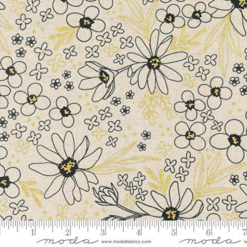 Moda - Gilded - Flower Arrangement (White Metallic) - 100% Cotton Fabric - £14 p/m