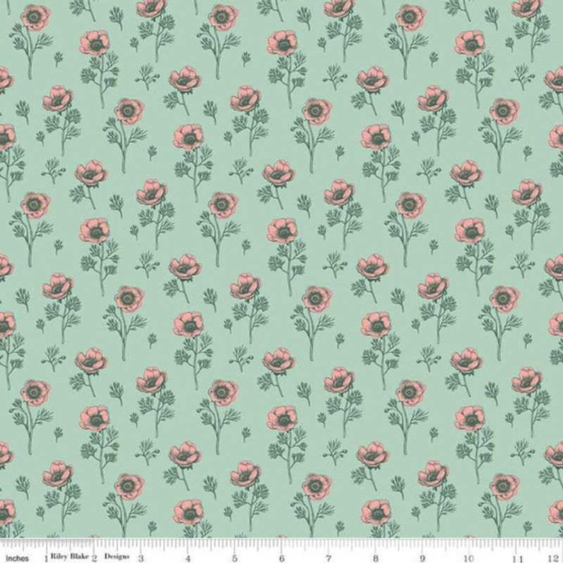 Riley Blake - Porch Swing - Floral (Mint) - Cotton Quilting Fabric - £15 p/m