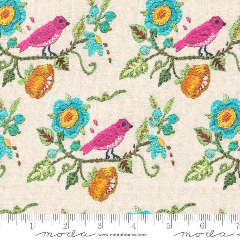 Moda - Vintage Soul - Bird Stitch (Cloud) - Cotton Quilting Fabric - £14 p/m