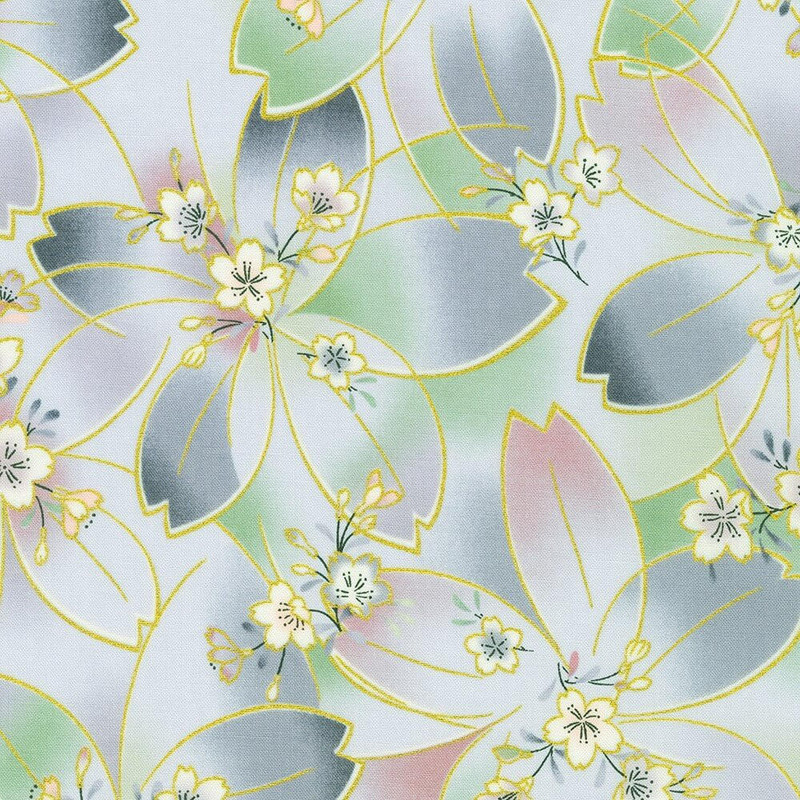 Robert Kaufman - Imperial Collection - Honoka - Blossom Floral (Metallic Grey) - £15 p/m