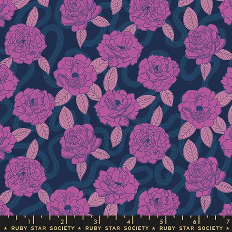 Ruby Star Society - Verbena - Peonies (Navy) - Cotton Quilting Fabric - £15 p/m