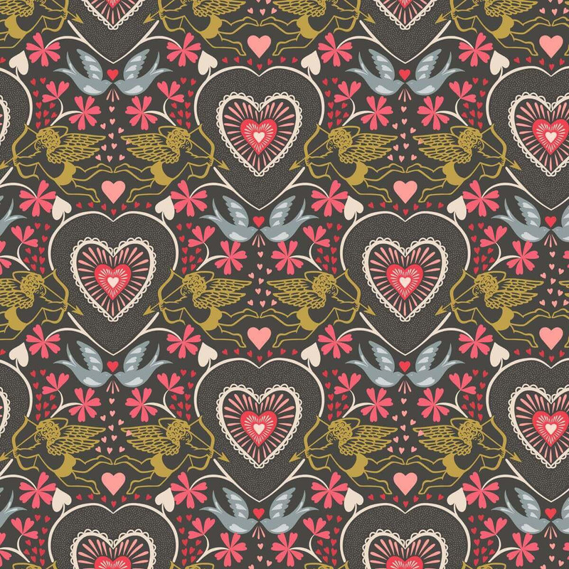 Lewis & Irene - All You Need Is Love - (Grey Metallic) - Cotton Quilting Fabric - £14 p/m