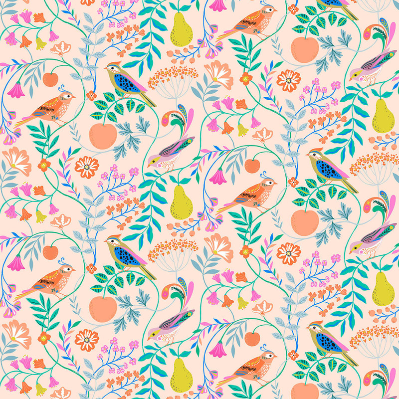 Dashwood - Songbird - Fruity Birds (Pink) - Cotton Quilting Fabric - £15 p/m