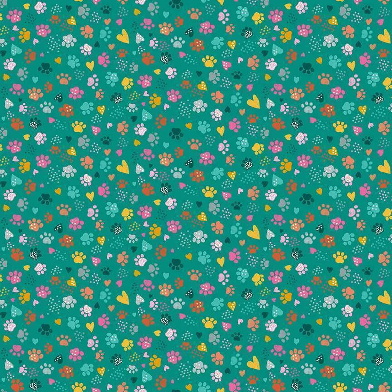 Makower - Whiskers - Pawsome (Teal) - Cotton Quilting Fabric - £14 p/m