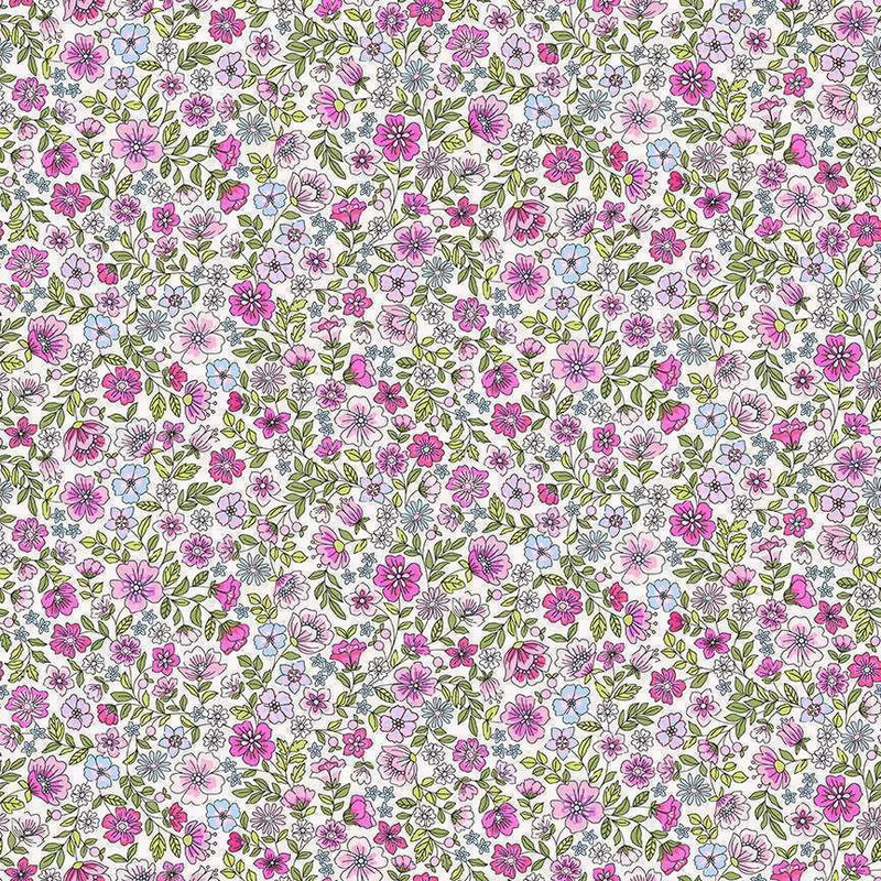 Makower - Country Cuttings - Meadow (Pink) - Cotton Quilting Fabric - £14 p/m