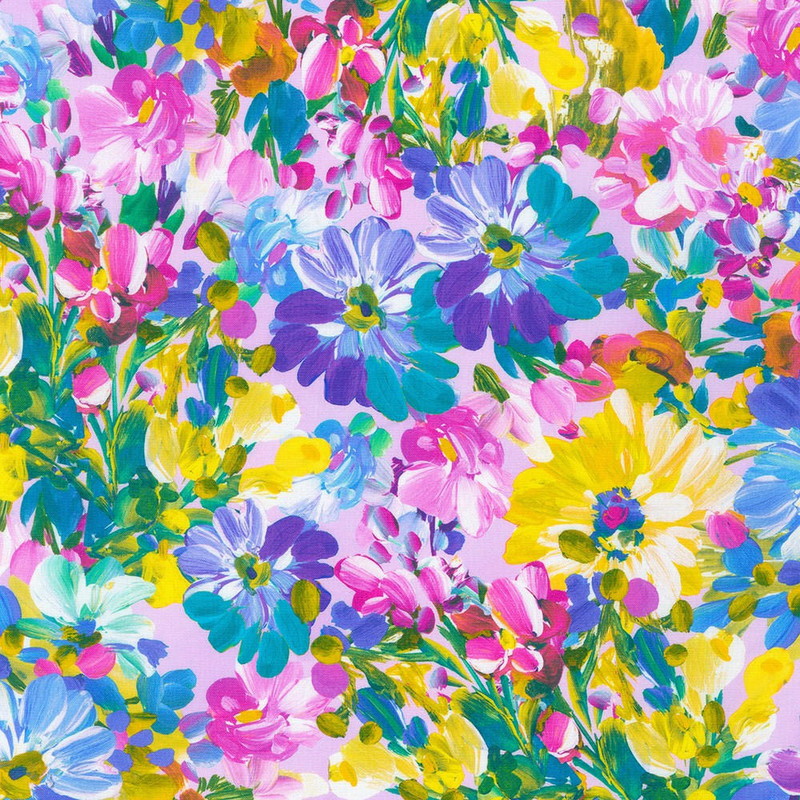 Robert Kaufman - Painterly Petals - Floral (Pink) - Cotton Quilting Fabric - £15 p/m