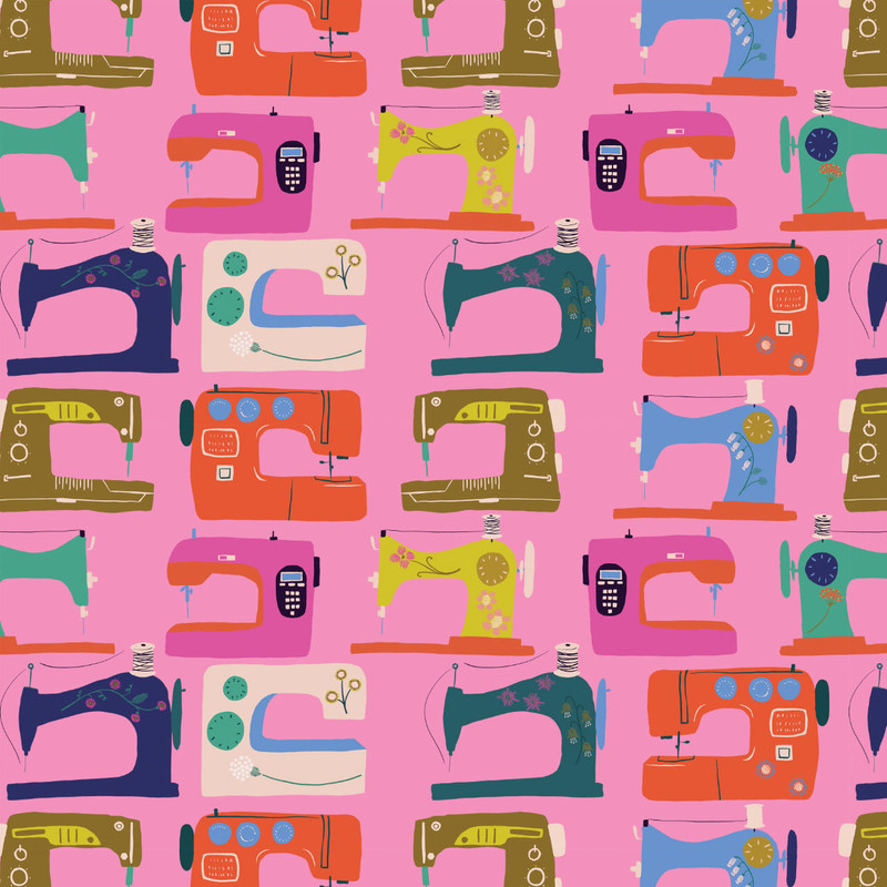 Dashwood - Stitch & Sew - Sewing Machines (Pink) - Cotton Quilting Fabric - £15 p/m