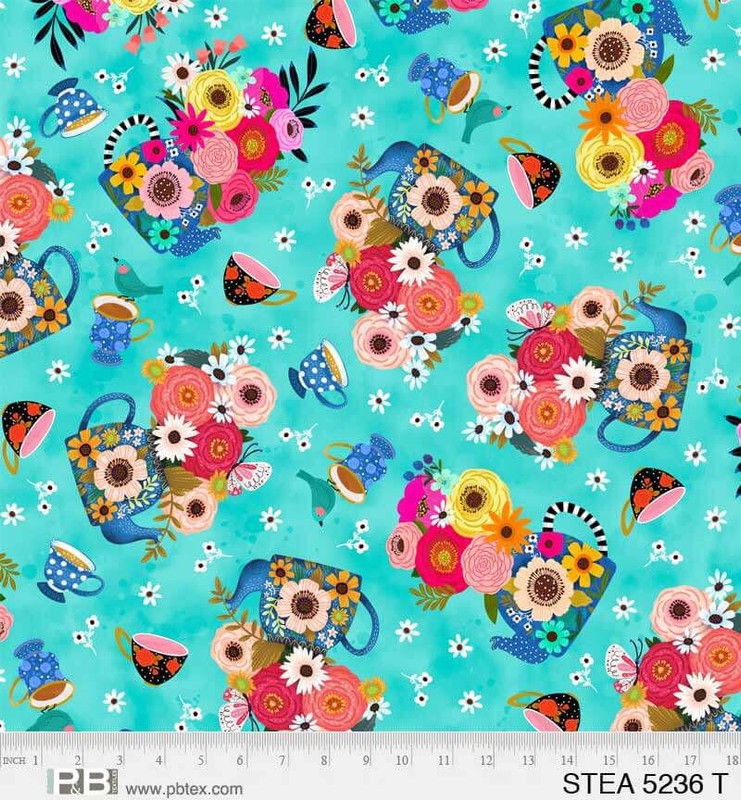 P & B - Springtime Tea - Tea Pots (Vibrant) - Cotton Quilting Fabric - £15 p/m