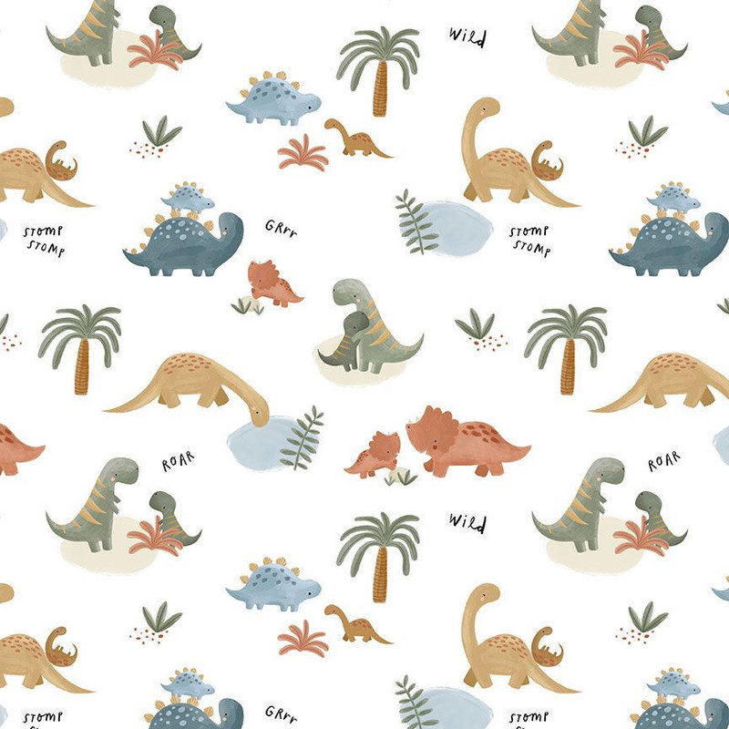Dear Stella - I Dig You - Dino (White) - Cotton Quilting Fabric - £15 p/m