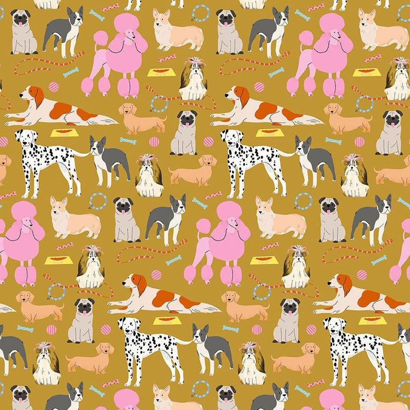 Dear Stella - Dog Days (Mustard) - Cotton Quilting Fabric - £15 p/m