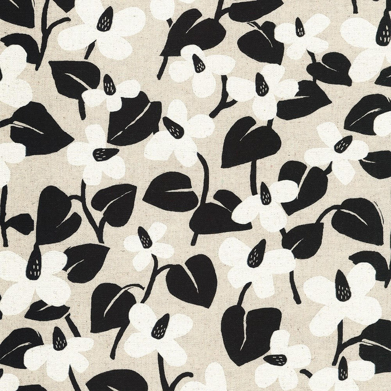 Sevenberry - Black & White Flowers - Cotton Linen Fabric - £14 p/m