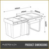 Austen & Co. 40L Built-In Hinged Cupboard Kitchen Bin - 3 Compartments