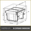 Austen & Co. 30L Built-In Hinged Cupboard Kitchen Bin - 2 Compartments