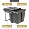 Austen & Co. 68L Built-In Hinged Cupboard Kitchen Bin - 2 Compartments