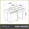Austen & Co. 68L Built-In Hinged Cupboard Kitchen Bin - 3 Compartments
