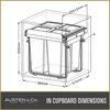 Austen & Co. 68L Built-In Hinged Cupboard Kitchen Bin - 3 Compartments