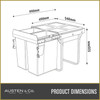 Austen & Co. 68L Pull Out Cupboard Kitchen Bin - 3 Compartments