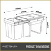 Austen & Co. 40L Built-In Hinged Cupboard Kitchen Bin - 2 Compartments
