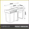 Austen & Co. 56L Built-In Hinged Cupboard Kitchen Bin - 2 Compartments