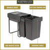 Austen & Co. 56L Built-In Hinged Cupboard Kitchen Bin - 2 Compartments