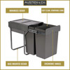 Austen & Co. 60L Built-In Hinged Cupboard Kitchen Bin - 2 Compartments