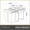 Austen & Co. 68L Built-In Hinged Cupboard Kitchen Bin - 4 Compartments