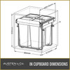 Austen & Co. 68L Built-In Hinged Cupboard Kitchen Bin - 4 Compartments